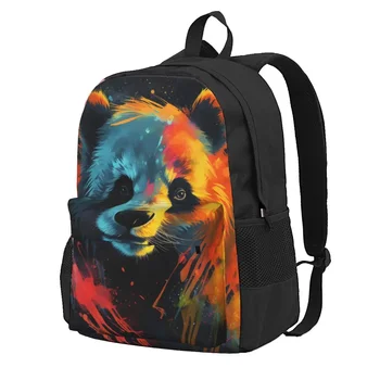 Panda Sırt Çantası Çocuk Hayvan Kafası Renkli Alevler Büyük Sırt Çantaları Polyester Rahat Okul Çantaları Seyahat Özel Sırt Çantası - Görüntü 1  