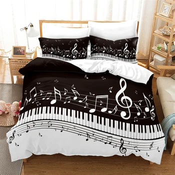 Müzik 3D nevresim takımı piyano klavyesi Müzik Not Yorgan yatak örtüsü seti Yumuşak Yorgan Kapağı Yastık Kılıfı ile Ev Tekstili Yatak Örtüsü Hediye - Görüntü 1  