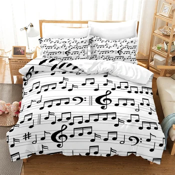 Müzik 3D nevresim takımı piyano klavyesi Müzik Not Yorgan yatak örtüsü seti Yumuşak Yorgan Kapağı Yastık Kılıfı ile Ev Tekstili Yatak Örtüsü Hediye - Görüntü 2  