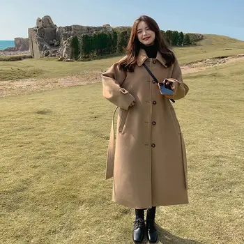 Yün Ceket kadın Orta Uzunlukta 2022 Sonbahar / kış Yeni Popüler Kore Versiyonu Gevşek ve Kalınlaşmış Hepburn Tarzı Yün Ceket - Görüntü 1  