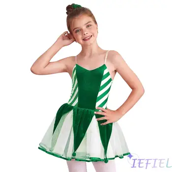 Noel Yeni Yıl Karnaval Parti Kıyafeti Çocuklar Noel Tatil Sahne Elf Kostüm Performans Giyim Kız Kaşkorse Prenses Elbise - Görüntü 1  