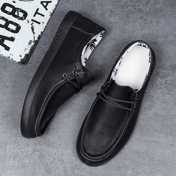 Yeni Erkek Sneakers Loafer'lar Rahat Tuval Espadrilles Ayakkabı Moda Deri Ayakkabı Yumuşak Flats Nefes Hafif Büyük Boy - Görüntü 2  