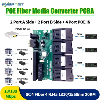 10/100M Ters POE Fiber Anahtarı 4 Fiber 4RJ45 SC Optik Medya Dönüştürücü PCBA Hızlı Ethernet - Görüntü 1  