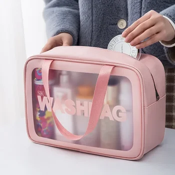 Su geçirmez Kozmetik Çantası Taşınabilir Taşınabilir Kozmetik saklama çantası Büyük Kapasiteli Pu Şeffaf Yıkama Çantası Seyahat saklama çantası - Görüntü 1  