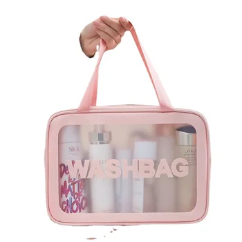 Su geçirmez Kozmetik Çantası Taşınabilir Taşınabilir Kozmetik saklama çantası Büyük Kapasiteli Pu Şeffaf Yıkama Çantası Seyahat saklama çantası - Görüntü 2  