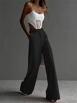 Zabrina Kadınlar 2023 Yeni Y2K Pembe Pantolon Yüksek Bel İnce Moda Geniş Bacak Pantolon Cep Rahat Bayan Giyim Patchwork Uzun Pantolon - Görüntü 1  