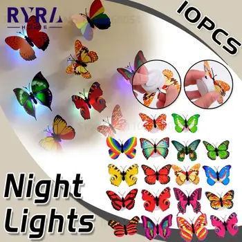 Kelebek gece ışıkları Pasteable 3D kelebek duvar çıkartmaları lambaları 1-10 ADET ev dekorasyon DIY oturma odası duvar Sticker aydınlatma - Görüntü 1  