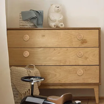 Boho Rattan Dresser Topuzlar Yuvarlak Ahşap Çekmece Kolları El Yapımı Hasır Dokuma ve Vidalar Boho Mobilya Kolları - Görüntü 2  
