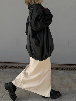Yarık Yüksek Bel Etek Pamuk Banliyö Düz Renk Uzun Etekler Kadınlar için Moda 2023 Sonbahar Düz Etek Kore Giyim - Görüntü 2  