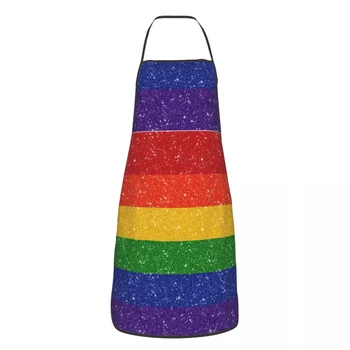Sahte Glitter Gökkuşağı Gurur Bayrağı mutfak önlükleri Unisex Mutfak Şefi LGBT Eşcinsel Lezbiyen Tablier Mutfağı Pişirme Pişirme Bahçe - Görüntü 1  