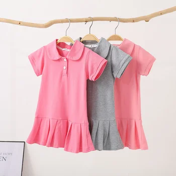 Bebek Kız Elbise Pamuk Kısa Kollu Çocuk Kız Elbise Pembe Çocuklar yaz giysileri Koreli Çocuk rahat giyim 8 Yıl M480 - Görüntü 1  