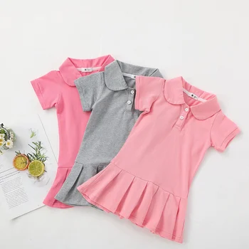 Bebek Kız Elbise Pamuk Kısa Kollu Çocuk Kız Elbise Pembe Çocuklar yaz giysileri Koreli Çocuk rahat giyim 8 Yıl M480 - Görüntü 2  