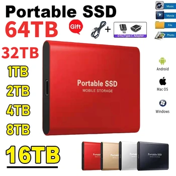 SSD 1 tb USB3. 1 Yüksek hızlı harici sabit disk 64 TB Katı Hal Sürücü 8 TB Taşınabilir Tip-C Kalem Sürücü 2 TB sabit disk Dizüstü PC İçin - Görüntü 1  