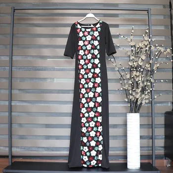 2024 Yeni Varış Afrika Nakış Çiçek Elbise Eşarp ile Moda Kadınlar Müslüman Pullu Nakış Uzun Siyah Bayan Giyim - Görüntü 2  