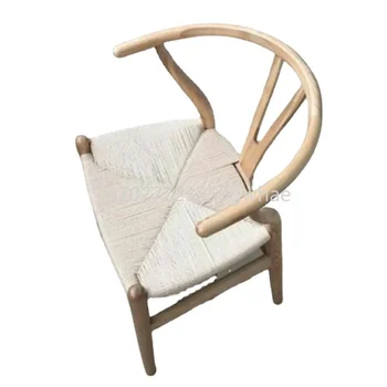 Ofis masası çatal kemik katı ahşap yemek sandalyesi Y sandalye Moda boş sandalye Otel çay evi kahve tasarımcı yaratıcı sandalye - Görüntü 1  