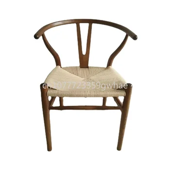 Ofis masası çatal kemik katı ahşap yemek sandalyesi Y sandalye Moda boş sandalye Otel çay evi kahve tasarımcı yaratıcı sandalye - Görüntü 2  