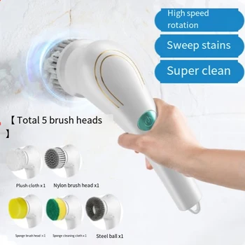 Su geçirmez Elektrikli El Temizleme Fırçası Küvet Lavabo Banyo mutfak fayansı Temiz Fırça Seti 5 Kafaları İle Scrubber Aracı - Görüntü 1  