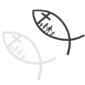 Komik HIRİSTİYAN balık İSA AİLE ÇAPRAZ KİLİSE KK Vinil Araba Sticker Çıkartmaları Siyah Gümüş Güneş Koruyucu Su Geçirmez 14cm * 6.8 cm - Görüntü 2  