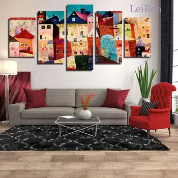 5 Parça Soyut Renkli Ev sanat posterleri Ülke Manzara Tuval Boyama Modern Oturma Odası Ev Dekorasyon Resim Duvar - Görüntü 1  