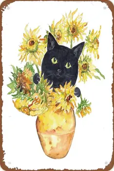 Yenilik Metal Tabela Sevimli Siyah Kedi Kedi Sevgilisi Hediye Ev Dekor Duvar Dekor doğum günü hediyesi Bahçe Yard Vintage Baskı Plak - Görüntü 2  