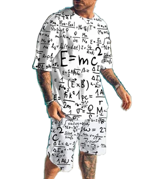 2023 Yaz Yeni Matematik Denklemi Desen 3D Baskılı erkek Kısa Kollu Üst T-shirt + Spor Şort İki Parçalı spor seti - Görüntü 1  