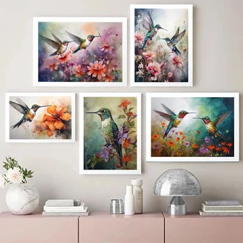 Retro Uğultu Kuşlar Poster Baskılar Oturma Odası Ev Dekor İçin Estetik Uçan Hayvan Ve Çiçek Tuval Boyama Duvar Sanatı Hediye - Görüntü 1  
