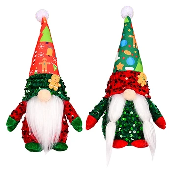 2 Adet Noel Gnome Peluş Süslemeleri Noel Gliiter Ev Masa Elf Cüceler Dekor Kumaş + PVC - Görüntü 1  
