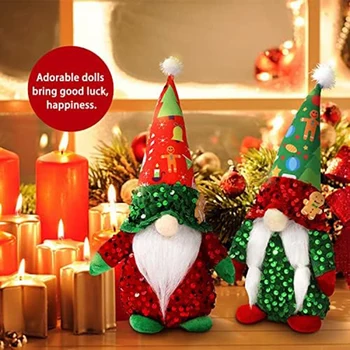 2 Adet Noel Gnome Peluş Süslemeleri Noel Gliiter Ev Masa Elf Cüceler Dekor Kumaş + PVC - Görüntü 2  