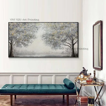 Handpainted Renkli Ağaç Yağlıboya Modern Soyut duvar sanatı tuval yağlıboya Oturma Odası Ev Dekor için - Görüntü 2  