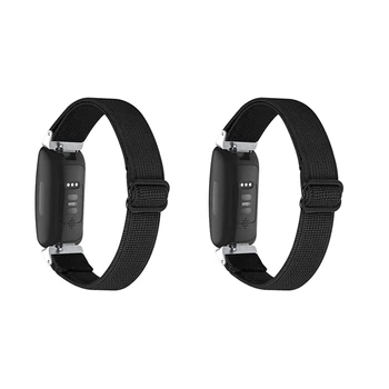 2X akıllı saat Bantları Fitbit Inspire 2 / Inspire HR, Elastik Ayarlanabilir Yumuşak Kayış Bilekliği Yedek Bantlar (Siyah) - Görüntü 1  