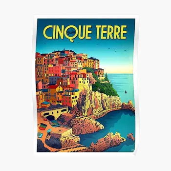 Cinque Terre İtalya Vintage Seyahat Reklam Posteri Dekor Ev Baskı Boyama Modern sanat resmi Odası Dekorasyon Duvar Duvar Hiçbir Çerçeve - Görüntü 1  