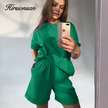 Pembe Yaz Takım Elbise Kadın Büyük Boy Pamuklu Kıyafetler T Shirt ve Şort Kadın Yeşil Eşofman 2 Parça Set Bayanlar 2023 - Görüntü 1  