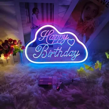 Mutlu yıllar Neon burcu LED yaratıcı Logo doğum günü hediyesi kek şekli tatil parti dekorasyon ışık USB ev odası dekorasyon 네온사인 - Görüntü 2  