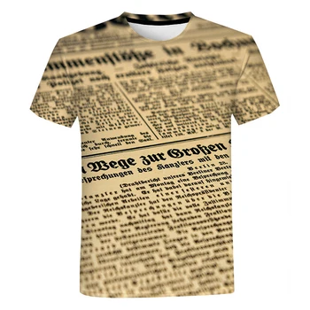 Gazete Retro Trend 3D Baskı 2023 Yaz Rahat Rahat Moda Artı Boyutu Erkek Kadın Erkek Kız Yuvarlak Boyun T-shirt - Görüntü 1  