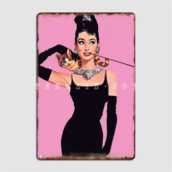 Audrey Hepburn Holly Golightly Kahvaltı tiffany'nin Kedi Metal Plak Poster Duvar Plak Pub Garaj Tabela Posteri - Görüntü 1  