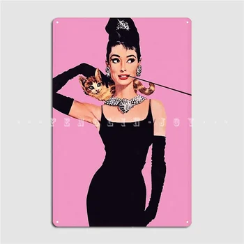 Audrey Hepburn Holly Golightly Kahvaltı tiffany'nin Kedi Metal Plak Poster Duvar Plak Pub Garaj Tabela Posteri - Görüntü 2  