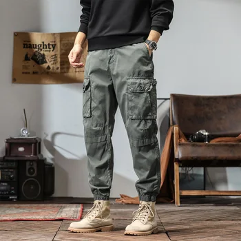 Elmsk Yaz Yeni Amerikan iş giysisi pantolon Japon Moda Marka Gevşek gündelik erkek pantolonları Büyük Uzun Pantolon Harlan Pantolon Kravat Ayak - Görüntü 1  