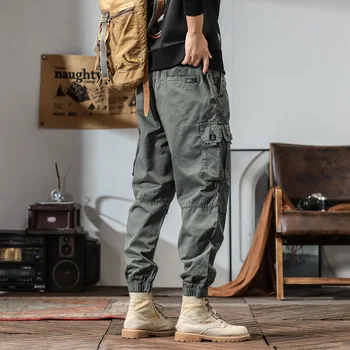 Elmsk Yaz Yeni Amerikan iş giysisi pantolon Japon Moda Marka Gevşek gündelik erkek pantolonları Büyük Uzun Pantolon Harlan Pantolon Kravat Ayak - Görüntü 2  