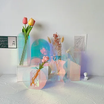 Iskandinav Minimalist Renkli Akrilik Vazo Şeffaf Geometrik Çiçek Düzenleme Oturma Odası Yatak Odası Masaüstü Süs Vazolar - Görüntü 1  