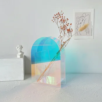 Iskandinav Minimalist Renkli Akrilik Vazo Şeffaf Geometrik Çiçek Düzenleme Oturma Odası Yatak Odası Masaüstü Süs Vazolar - Görüntü 2  