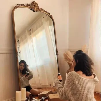 Ahşap Ayna İskandinav Tam Vücut Kat Büyük Lüks Sanat Tasarım Oturma Odası makyaj aynası Yatak Odası Kız Espejo Odası Dekor Estetik - Görüntü 2  