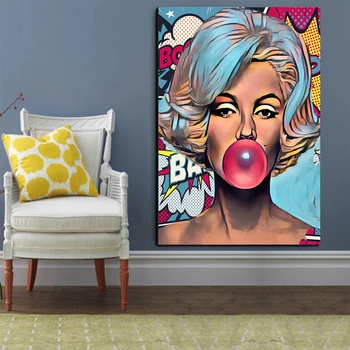 Marilyn Monroe Kabarcık Tuval Boyama Pop Kültürü duvar sanat posterleri Graffiti HD Baskı Ev Dekor Oturma Odası Için Resimleri - Görüntü 2  