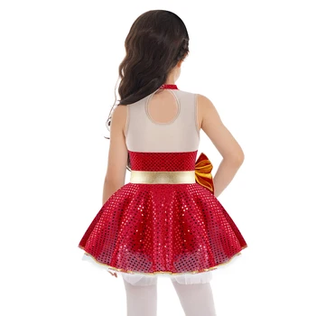 Çocuklar Noel Elbise Kız Lirik Dans Kostümleri Sequins Kolsuz İlmek Modern Dans Leotard Elbise Performans Dans Giyim - Görüntü 2  