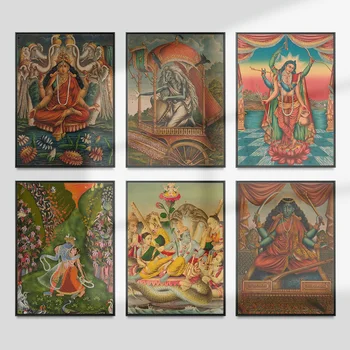 Hindistan Din sanat baskı Vintage Poster Hinduizm Buda Tanrı Duvar Resmi İnanç Tuval Boyama yatak odası dekoru - Görüntü 1  