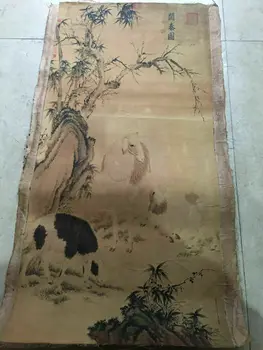 Çin Eski Kaydırma Lang shi ning-Üç Koç Getirmek Mutluluk Boyama Pirinç estetik odası dekor - Görüntü 1  
