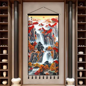 Çin Tarzı Manzara Kaydırma duvar resimleri Eski Ev dekorasyon için duvar boyaması Asılı Goblen Odası Dekor Estetik Posteri - Görüntü 1  