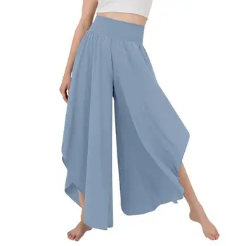 Kadın Rahat Pantolon Elastik Bel Gevşek Düzensiz Hem Ayak Bileği Uzunluğu Pantolon Düz Renk Derin Kasık Pantolon pantalones de mujer - Görüntü 1  