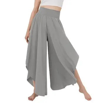Kadın Rahat Pantolon Elastik Bel Gevşek Düzensiz Hem Ayak Bileği Uzunluğu Pantolon Düz Renk Derin Kasık Pantolon pantalones de mujer - Görüntü 2  