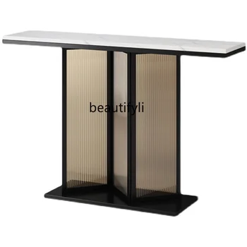 yj ışık lüks Konsol Masaları Modern Minimalist Taş Plaka Cam Giriş Sahne Yan Görünüm salonu giriş giriş kabini - Görüntü 1  
