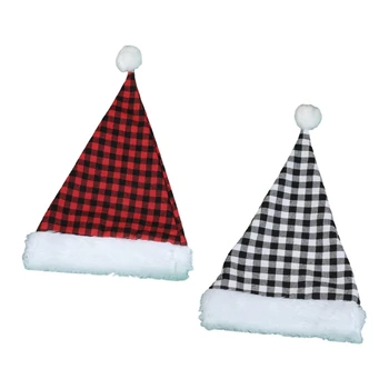 Kırmızı Kareli Noel Santa Şapka Yetişkin Pamuk Sıcak Noel Şapka Yeni Yıl Hediyeleri drop shipping - Görüntü 1  